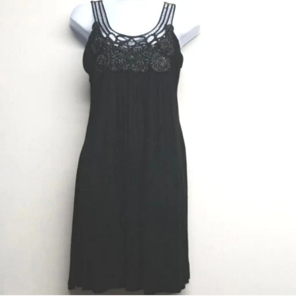 Papillon Black Dress NWT  Womens Size Small Sleeveless Embroidered ~Stretch